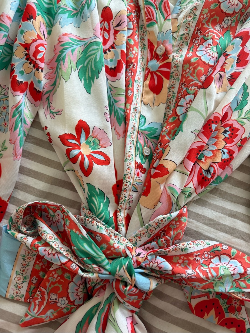 Floral Tie-Front Women’s dress in Red & Green - Picture 2 of 4